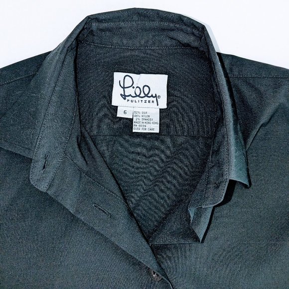 LILLY PULITZER Women's Silk Blend Long Sleeve Button Down Top Size 6 Black - Picture 4 of 4